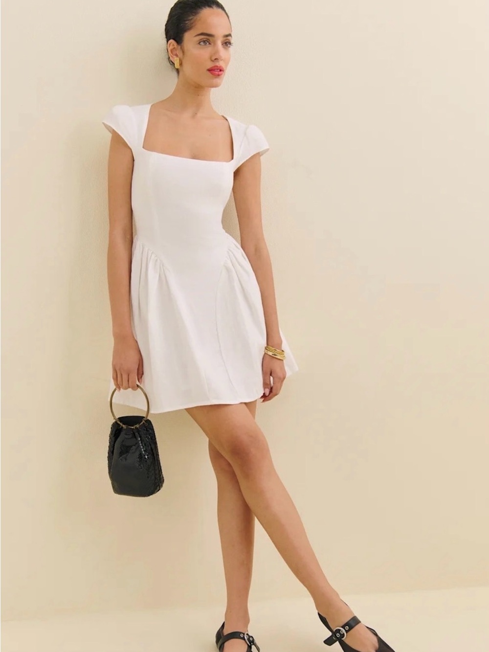 Reformation White Square-Neck Mini Dress